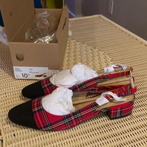 NWT J. Crew tartan low-heel slingbacks plaid